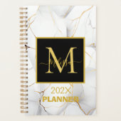 Modern White and Gold Marbled Monogram Name プランナー手帳 (正面)
