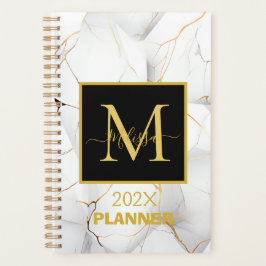 Modern White and Gold Marbled Monogram Name プランナー手帳