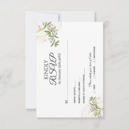 Modern White and Green Floral Watercolor Wedding 出欠カード
