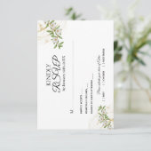 Modern White and Green Floral Watercolor Wedding 出欠カード (スタンド正面)