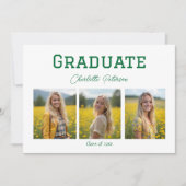 Modern White and Green Photo Grad Announcement 招待状 (正面)