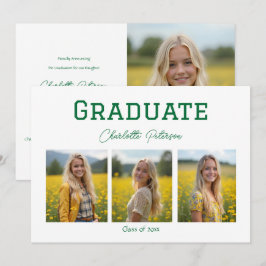 Modern White and Green Photo Grad Announcement 招待状