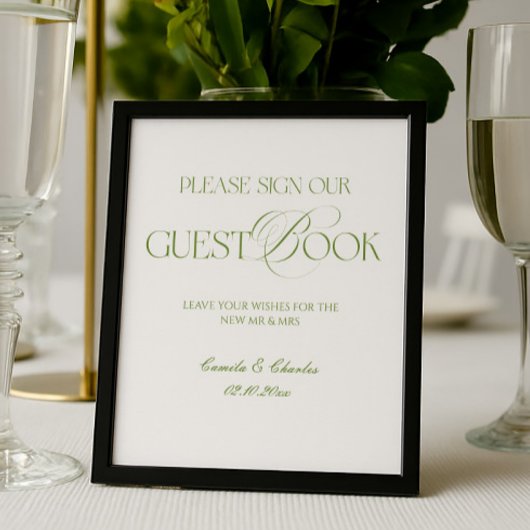Modern White and Green Wedding Guestbook Poster ポスター