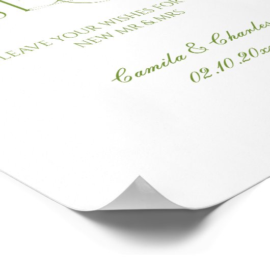 Modern White and Green Wedding Guestbook Poster ポスター (角)