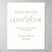 Modern White and Green Wedding Guestbook Poster ポスター (正面)