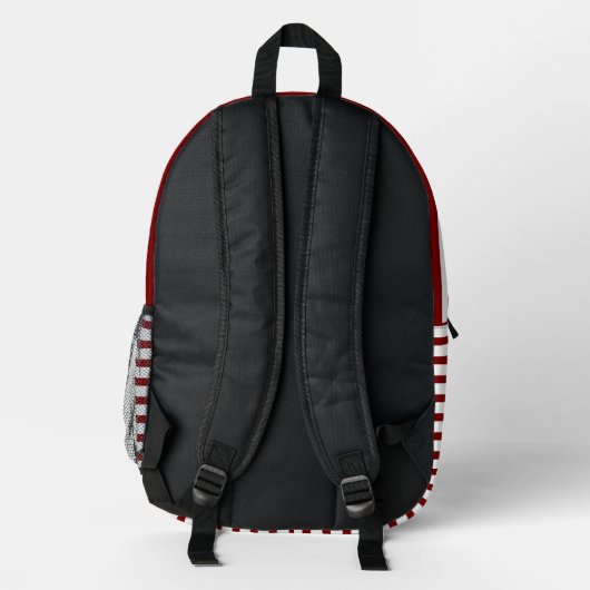 Modern White Backpack with Deep Red Line Art  プリントバックパック (裏面)