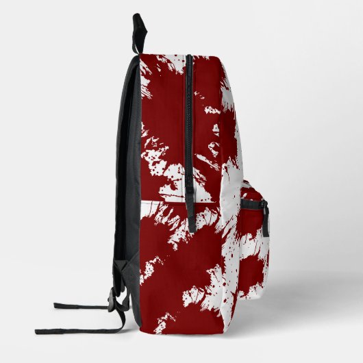 Modern White Backpack with Deep Red Paint Splatter プリントバックパック (左)
