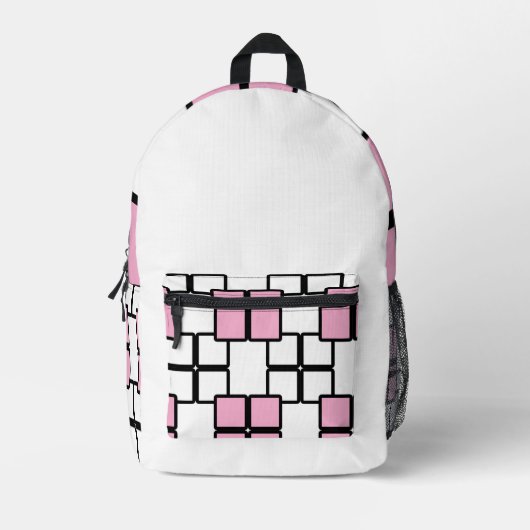 Modern White Backpack with Light Pink & Black  プリントバックパック (正面)