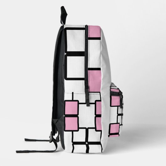 Modern White Backpack with Light Pink & Black  プリントバックパック (左)