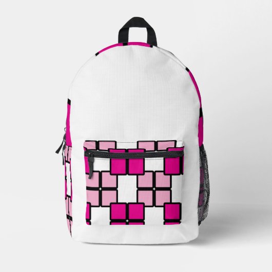 Modern White Backpack with Pink & Purple  プリントバックパック (正面)