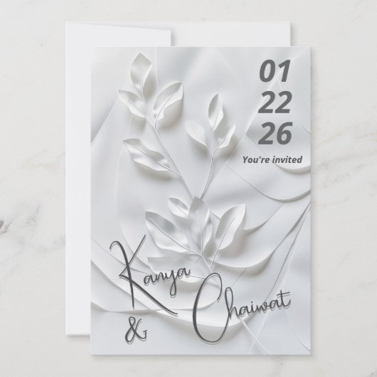 Modern White & Beige Wedding Invitation – Botanica 招待状 (正面)