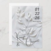 Modern White & Beige Wedding Invitation – Botanica 招待状 (正面/裏面)