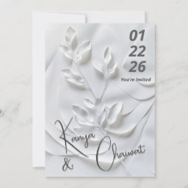 Modern White & Beige Wedding Invitation – Botanica 招待状