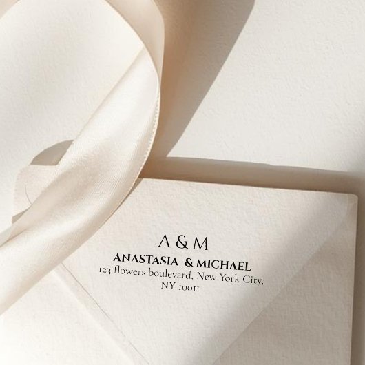 Modern white black minimal wedding return adress セルフインキングスタンプ