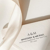 Modern white black minimal wedding return adress セルフインキングスタンプ