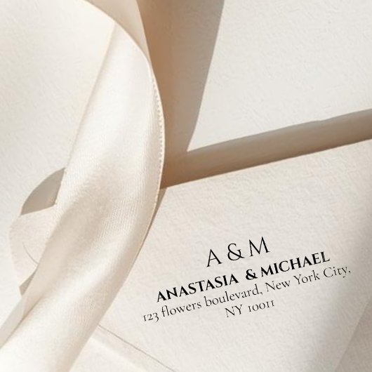 Modern white black minimal wedding return adress セルフインキングスタンプ