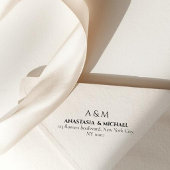 Modern white black minimal wedding return adress セルフインキングスタンプ