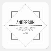 Modern White & Black Minimalist Geometric スクエアシール (正面)