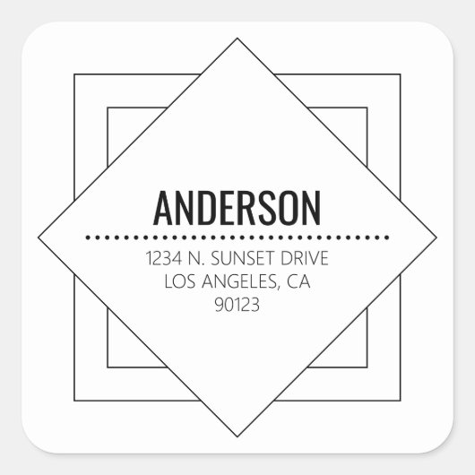 Modern White & Black Minimalist Geometric スクエアシール (正面)