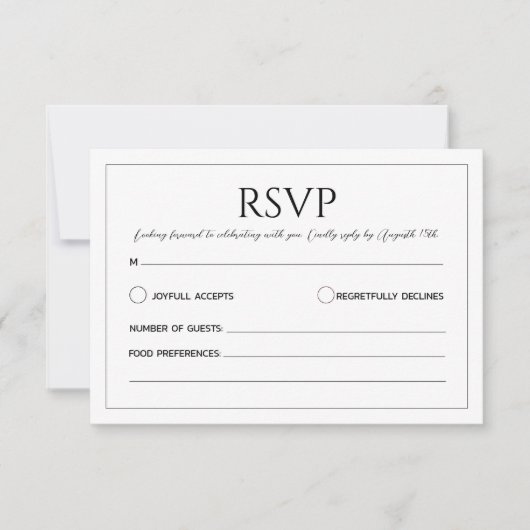 Modern white black minimalist wedding 出欠カード (正面)