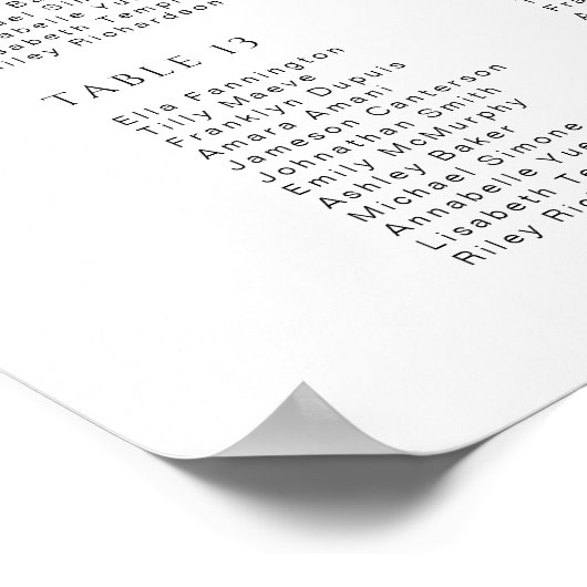 Modern White Black Wedding Seating Chart Poster ポスター (角)