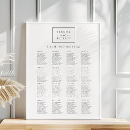 Modern White Black Wedding Seating Chart Poster ポスター