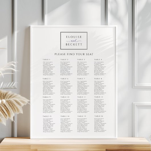 Modern White Black Wedding Seating Chart Poster ポスター