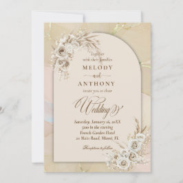 Modern White Boho Floral Arch Wedding Invitation 招待状