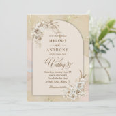 Modern White Boho Floral Arch Wedding Invitation 招待状 (スタンド正面)