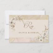Modern White Boho Floral Arch Wedding RSVP Card (正面)