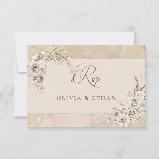 Modern White Boho Floral Arch Wedding RSVP Card (正面)