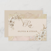 Modern White Boho Floral Arch Wedding RSVP Card (正面/裏面)