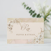 Modern White Boho Floral Arch Wedding RSVP Card (スタンド正面)