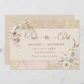 Modern White Boho Floral Wedding Save The Date Car セーブザデート (正面/裏面)
