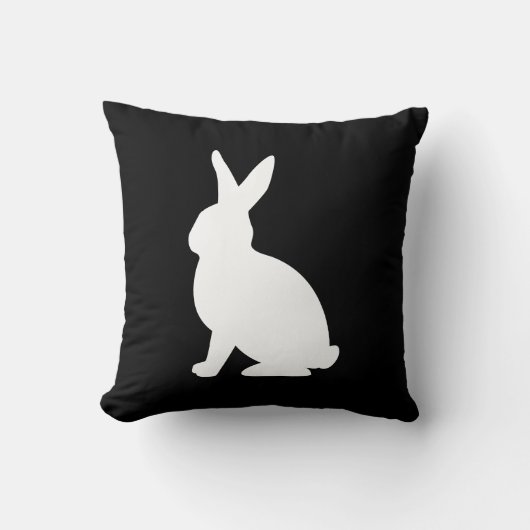 Modern White Bunny Silhouette On Black Easter クッション (正面)