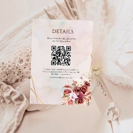 Modern White Burgundy Flowers QR Code Details エンクロージャーカード