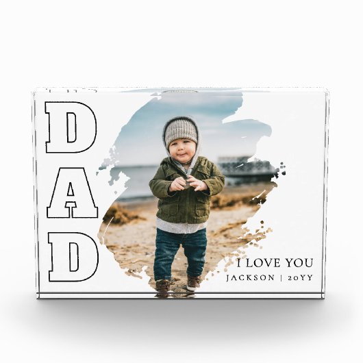 Modern White Cool Brushstroke  I Love You Dad フォトブロック (正面)