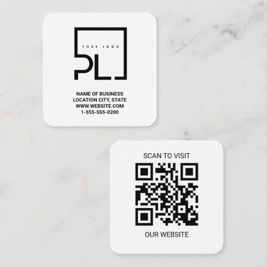 Modern White Custom Logo and QR Code Square Busine スクエア名刺 (正面/裏面)