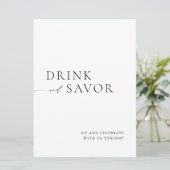 Modern White Drink & Savor Wedding Bar Sign 招待状 (スタンド正面)