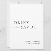 Modern White Drink & Savor Wedding Bar Sign 招待状 (正面)
