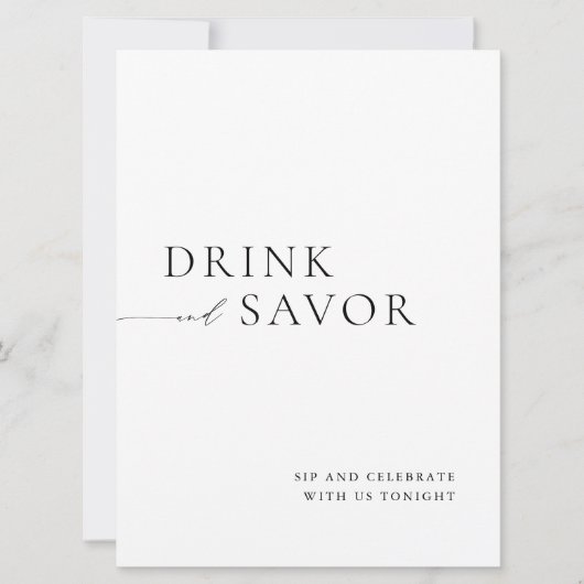 Modern White Drink & Savor Wedding Bar Sign 招待状 (正面)
