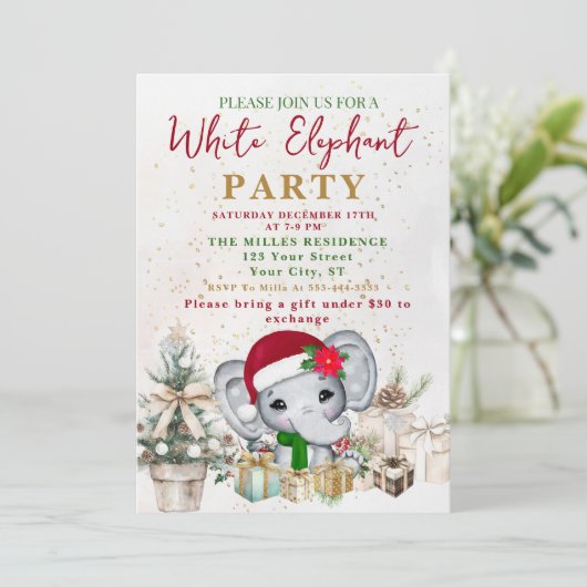 Modern White Elephant Gift Exchange Party 招待状 (スタンド正面)