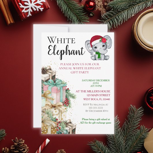 Modern White Elephant Kids Christmas party  ポストカード
