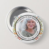 Modern White Floral Forever in our Hearts Memorial 缶バッジ (正面&裏面)