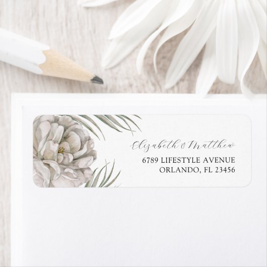 Modern White Floral Return Address Label ラベル (インサイチュ)