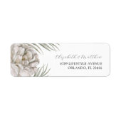 Modern White Floral Return Address Label ラベル (正面)