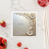 Modern White Flowers Pearls スタンダードカクテルナプキン (インサイチュ)