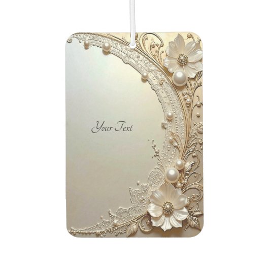 Modern White Flowers Pearls Air Freshener カーエアーフレッシュナー (正面)