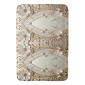 Modern White Flowers Pearls Bath Mat バスマット (正面縦)