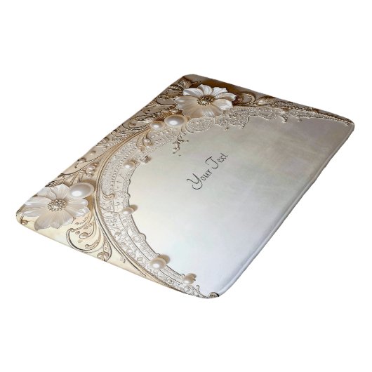 Modern White Flowers Pearls Bath Mat バスマット (アングル)